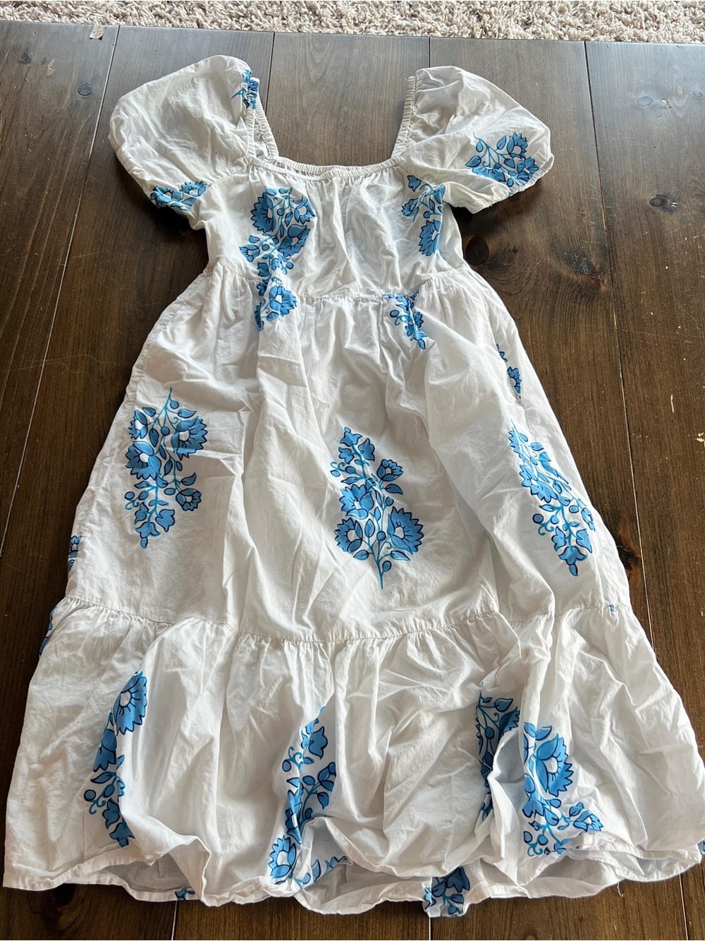 J.Crew Floral Puff-Sleeve Tiered Dress with Blue Print-size 4